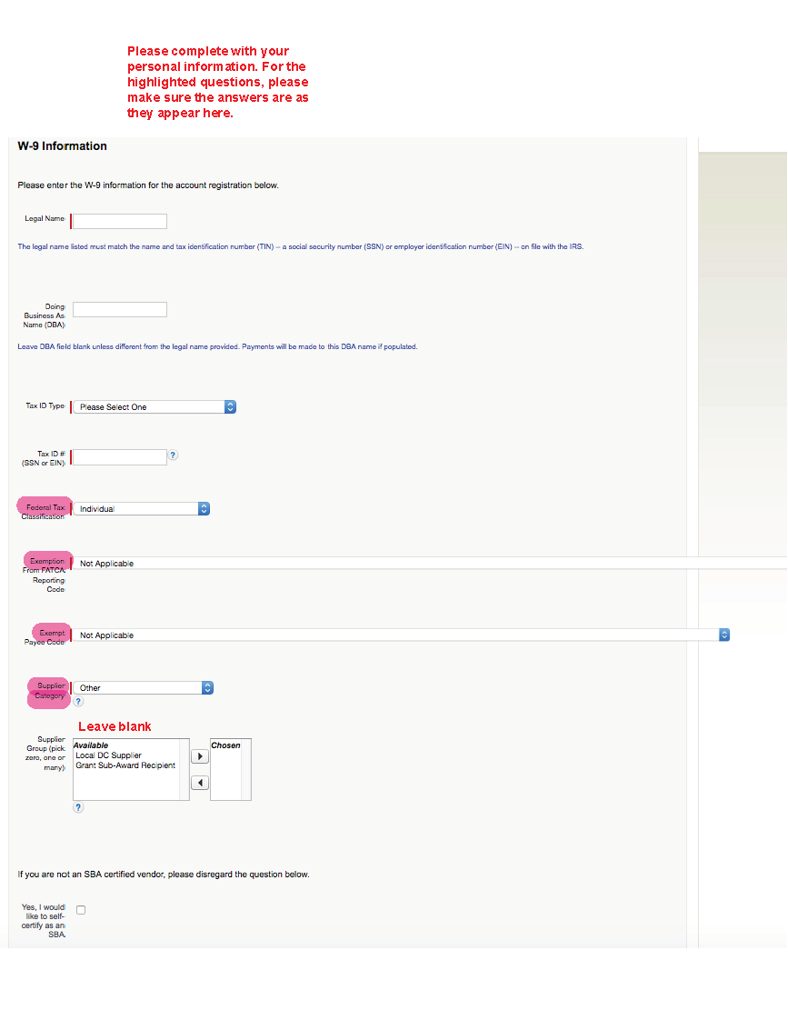 W9 - Page 4, showing how to input personal information of requester