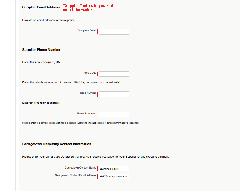 W9 - Page 5.2, showing where to input supplier info; supplier is the requester 