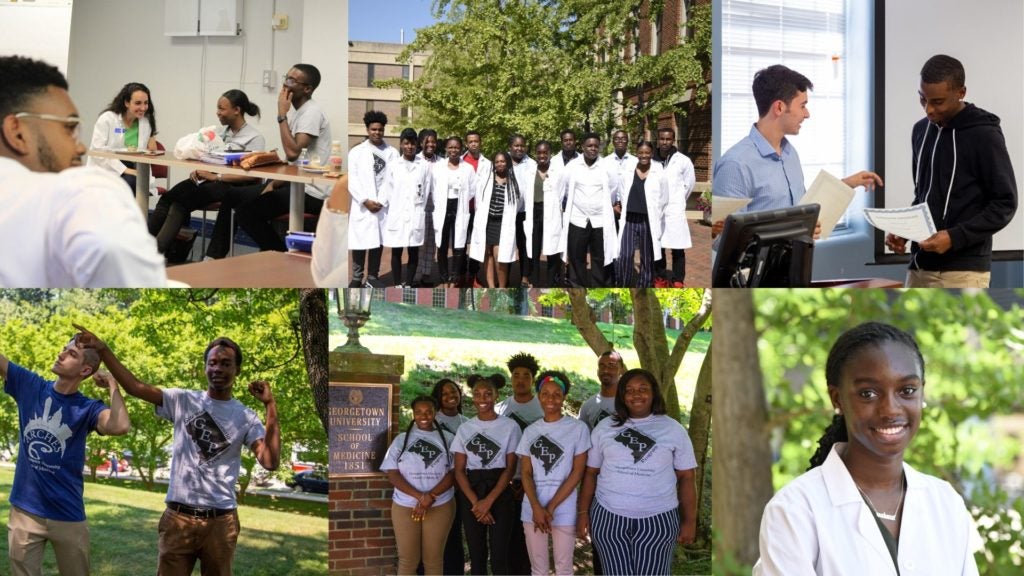 A collage of images of various student groups and individuals engaged in summer program activities