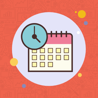 Graphic depicting a clock and calendar