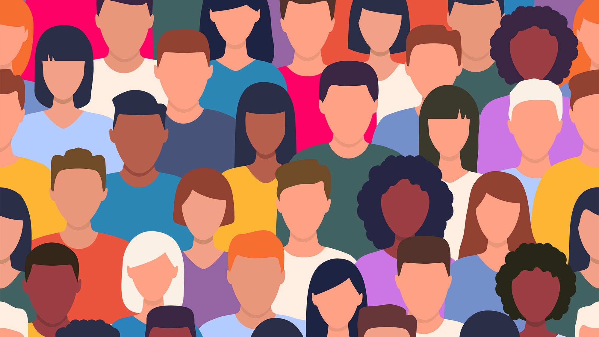 An illustration depicting numerous people of different races and genders, symbolizing belonging