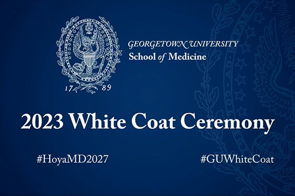 Opening slide of presentation reads School of Medicine 2023 White Coat Ceremony