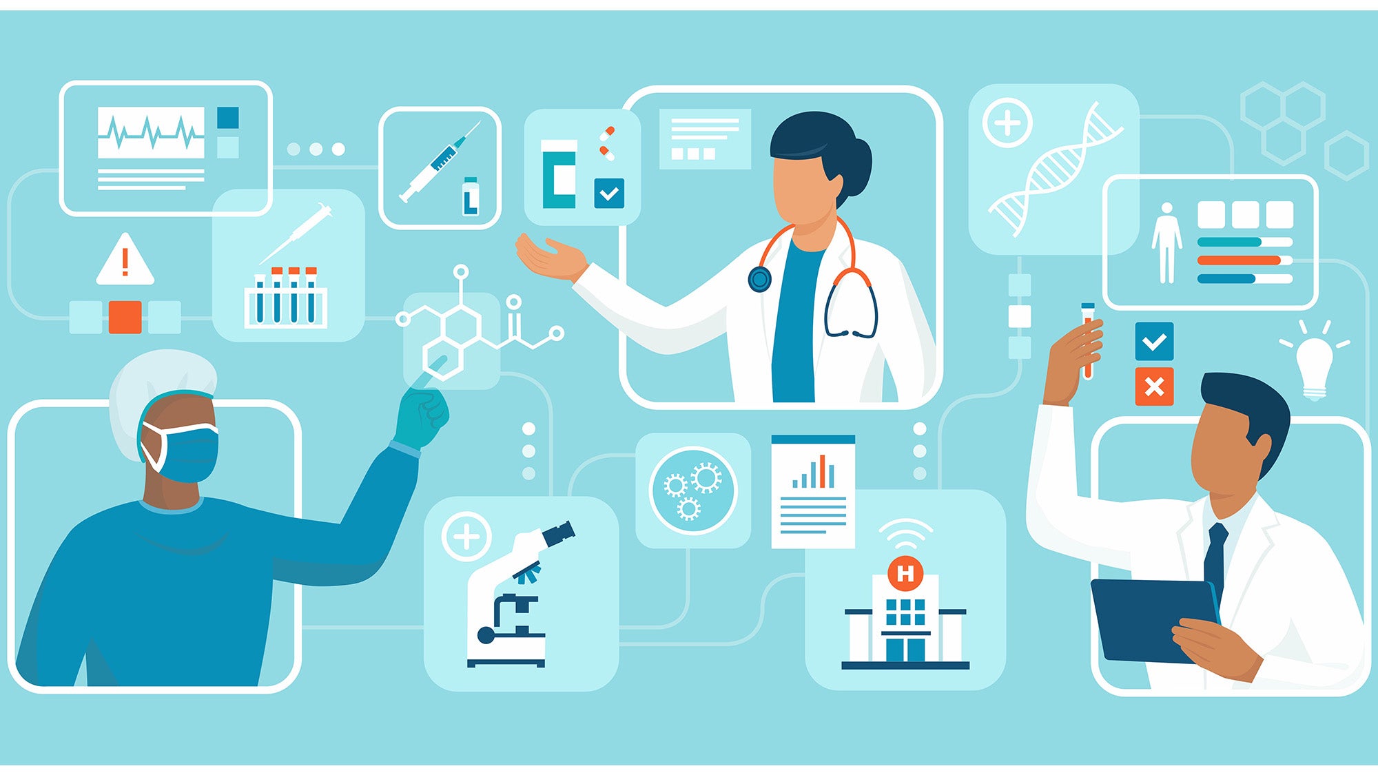 An illustration depicting medical research and medical care