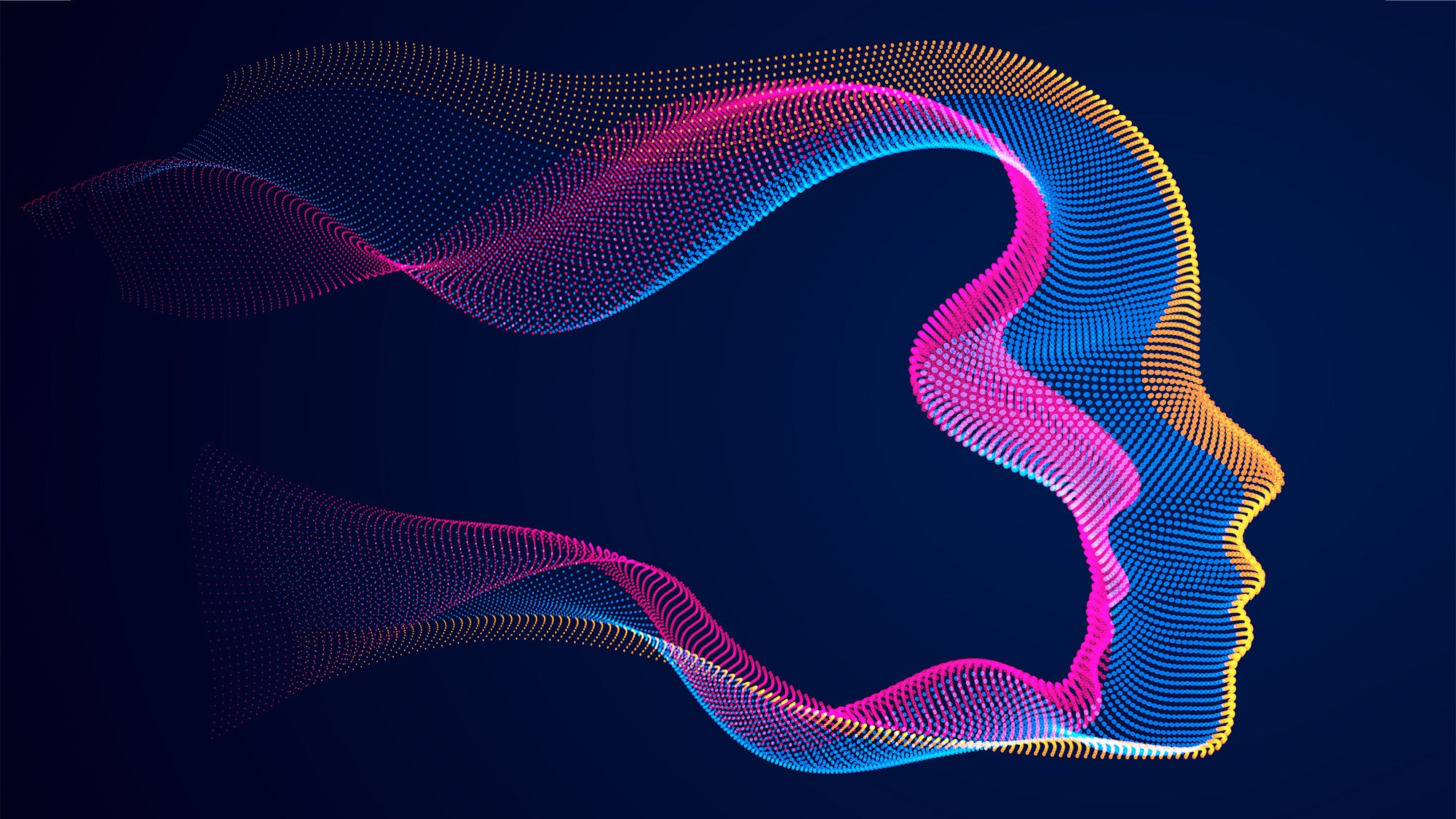An abstract illustration of a face using colors and dots