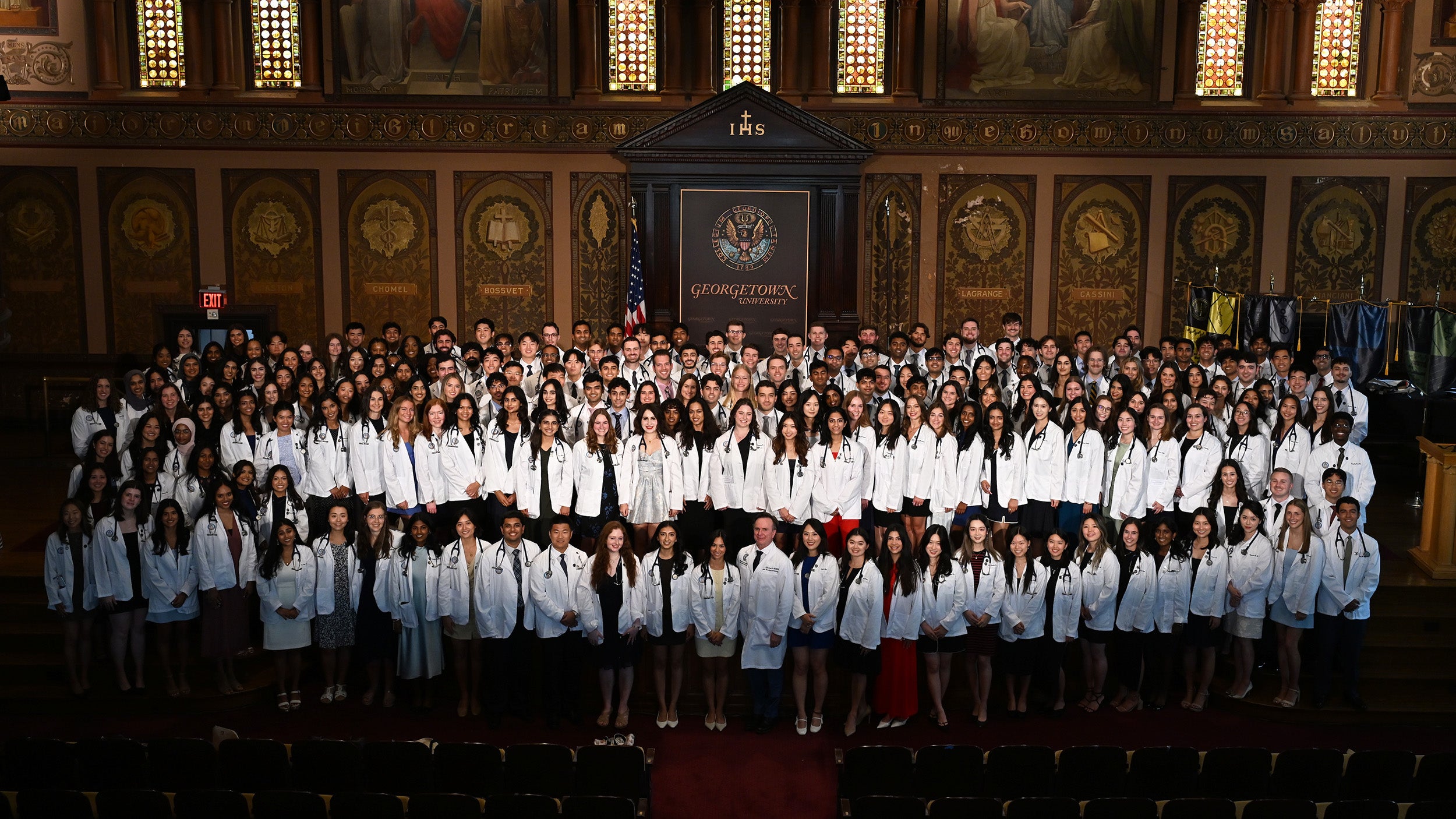 The Class of 2029 stands together in Gaston Hall