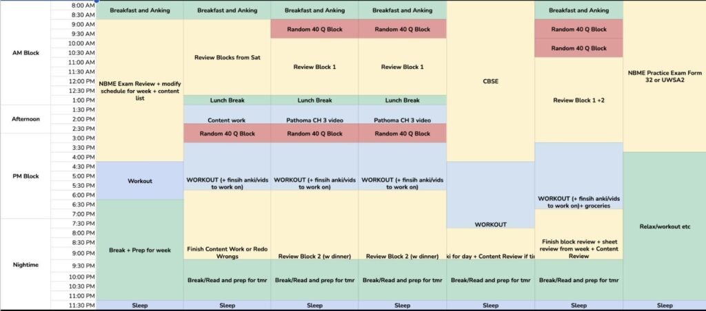 A sample of schedule